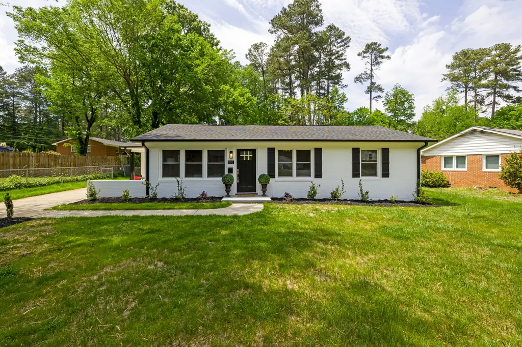 Single-story home with an easy-care front lawn