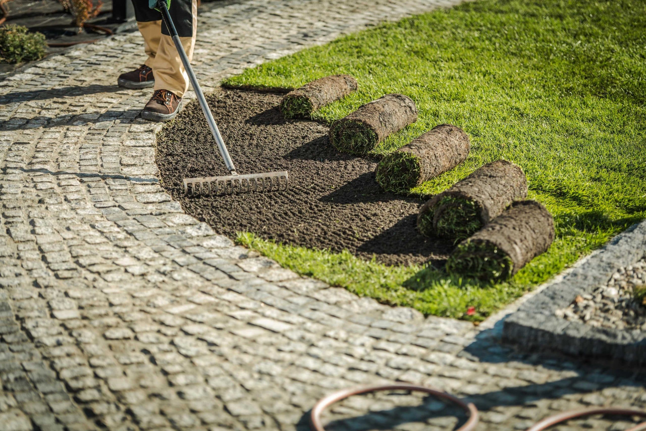 Ground preparation and soil grading before Bermuda grass sod installation